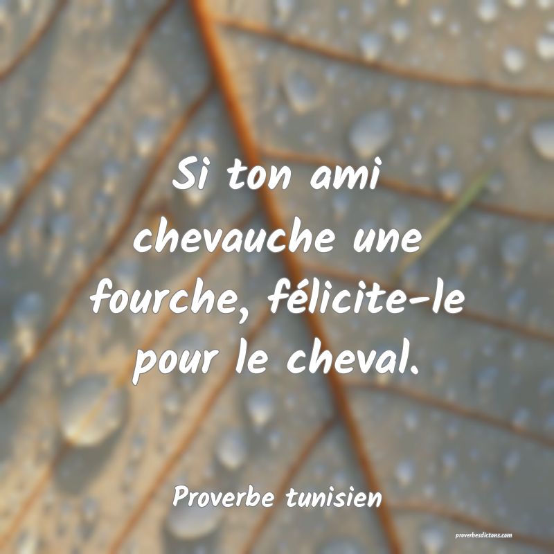 Si ton ami chevauche une fourche, félicite-le pour le cheval.