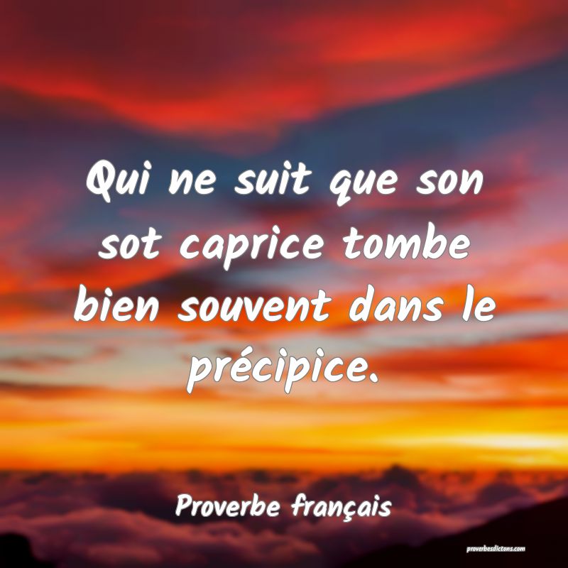 Qui ne suit que son sot caprice tombe bien souvent dans le précipice.
