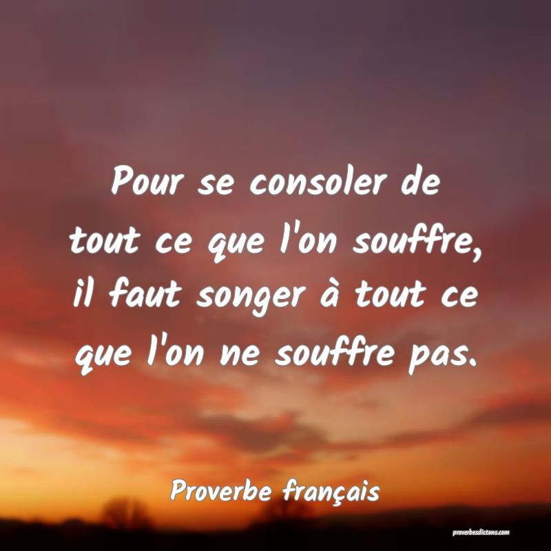 Pour se consoler de tout ce que l'on souffre, il faut songer à tout ce que l'on ne souffre pas.
