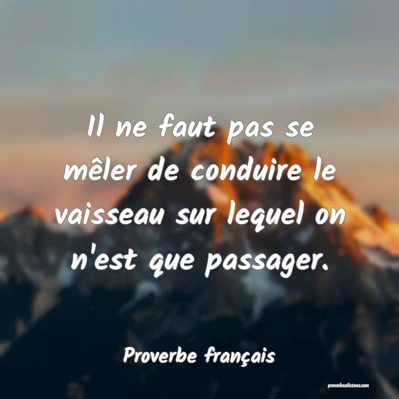 Il ne faut pas se mêler de conduire le vaisseau sur lequel on n'est que passager.