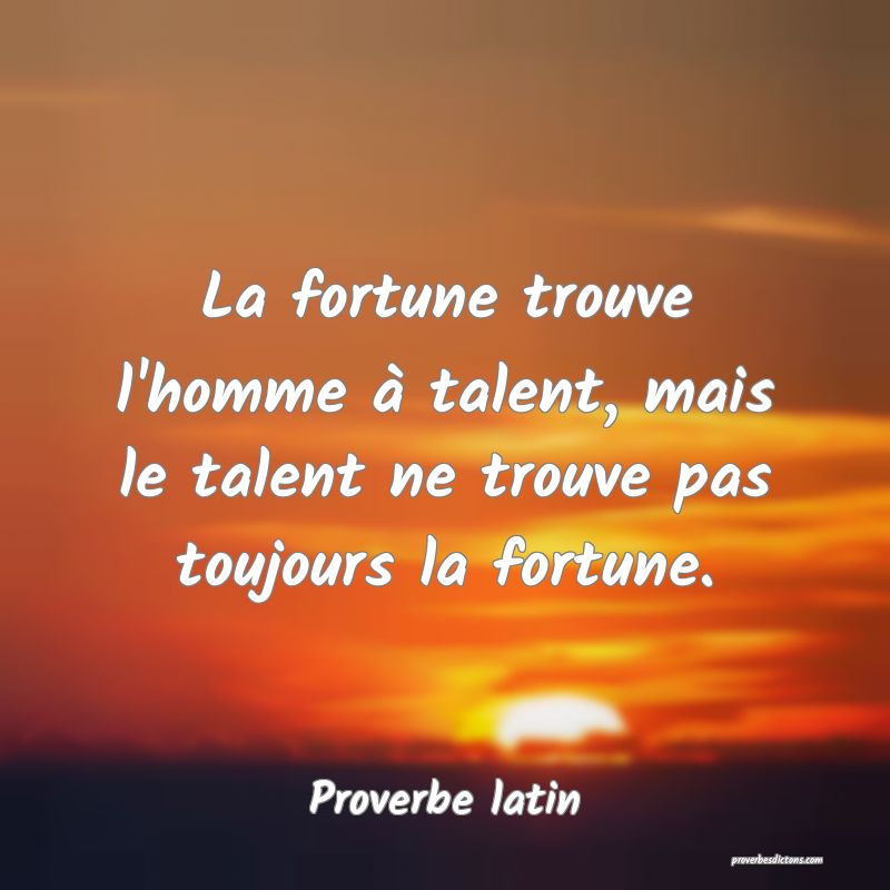 La fortune trouve l'homme à talent, mais le talent ne trouve pas toujours la fortune.