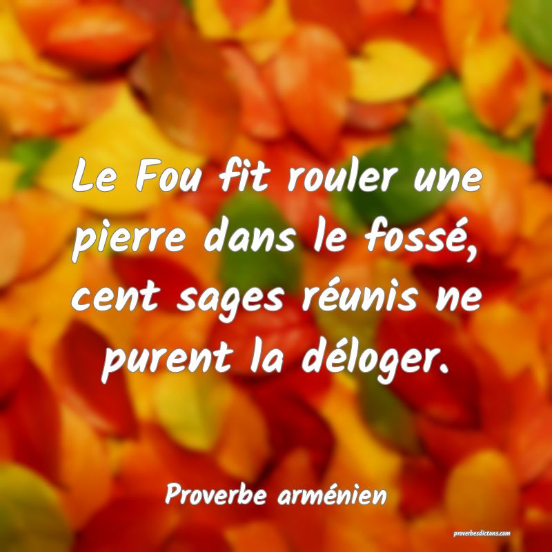 Le Fou fit rouler une pierre dans le fossé, cent sages réunis ne purent la déloger.