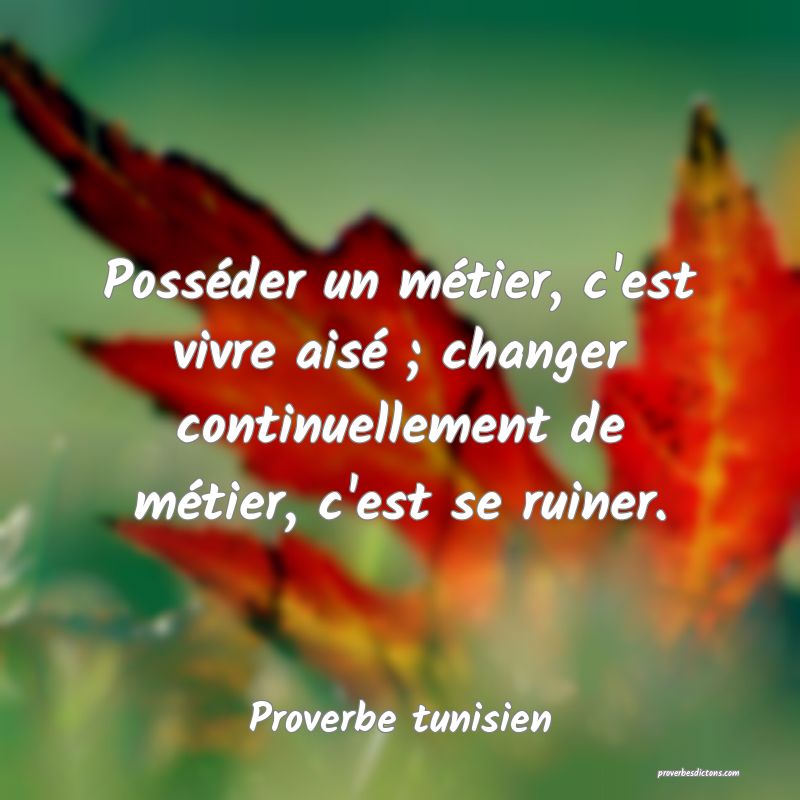 Posséder un métier, c'est vivre aisé ; changer continuellement de métier, c'est se ruiner.