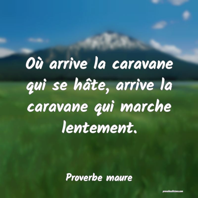 Où arrive la caravane qui se hâte, arrive la caravane qui marche lentement.