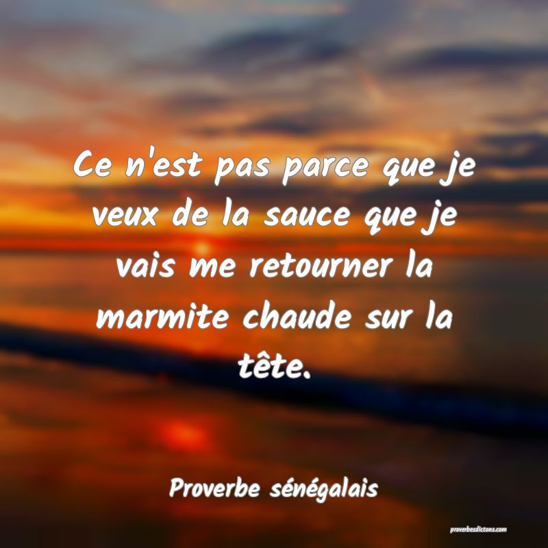  Ce n'est pas parce que je veux de la sauce que je vais me retourner la marmite chaude sur la tête.