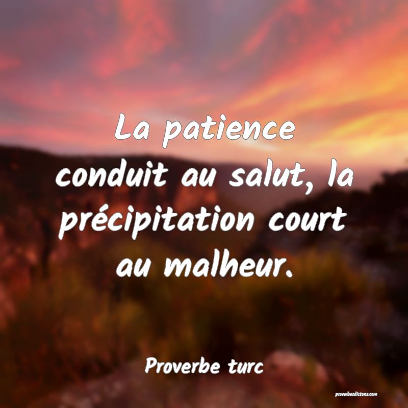 La patience conduit au salut, la précipitation court au malheur.