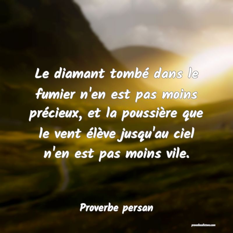 Le diamant tombé dans le fumier n'en est pas moins précieux, et la poussière que le vent élève jusqu'au ciel n'en est pas moins vile.