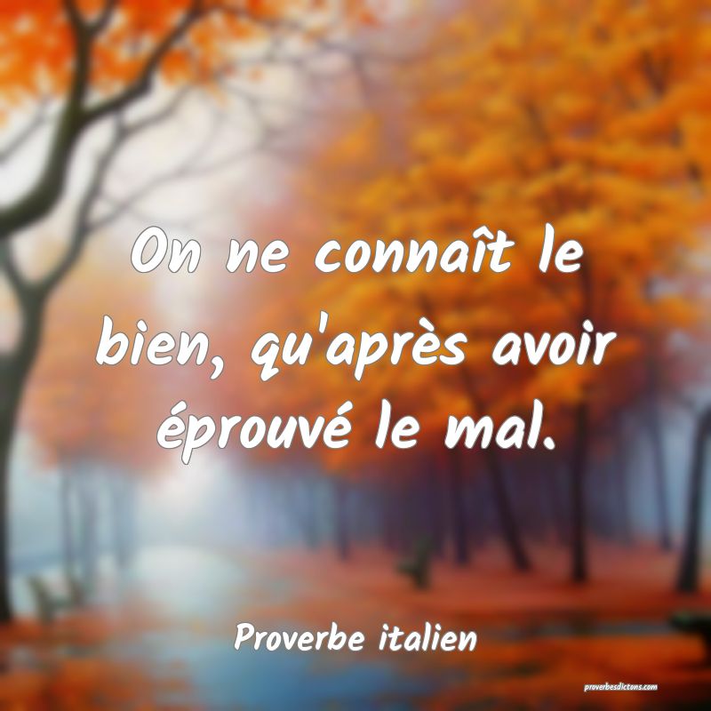On ne connaît le bien, qu'après avoir éprouvé le mal.