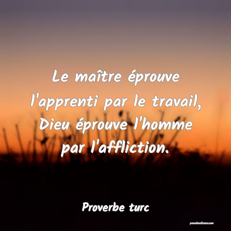 Le maître éprouve l'apprenti par le travail, Dieu éprouve l'homme par l'affliction.