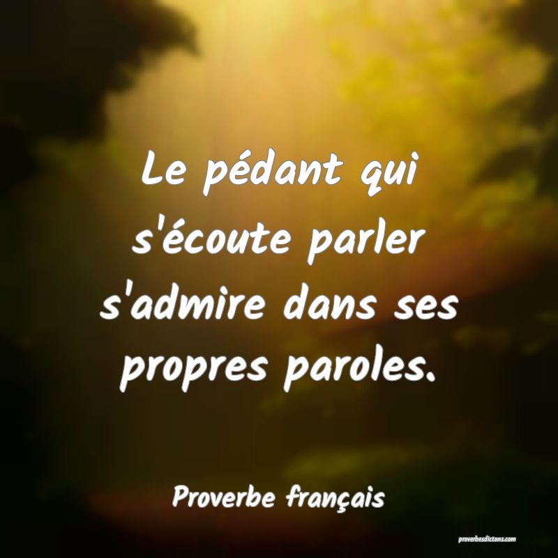 Le pédant qui s'écoute parler s'admire dans ses propres paroles.