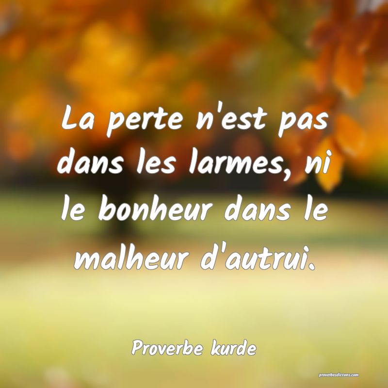 La perte n'est pas dans les larmes, ni le bonheur dans le malheur d'autrui.
