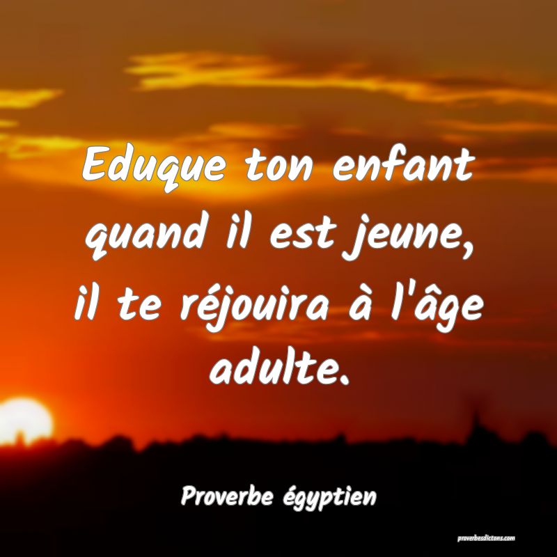 Eduque ton enfant quand il est jeune, il te réjouira à l'âge adulte.