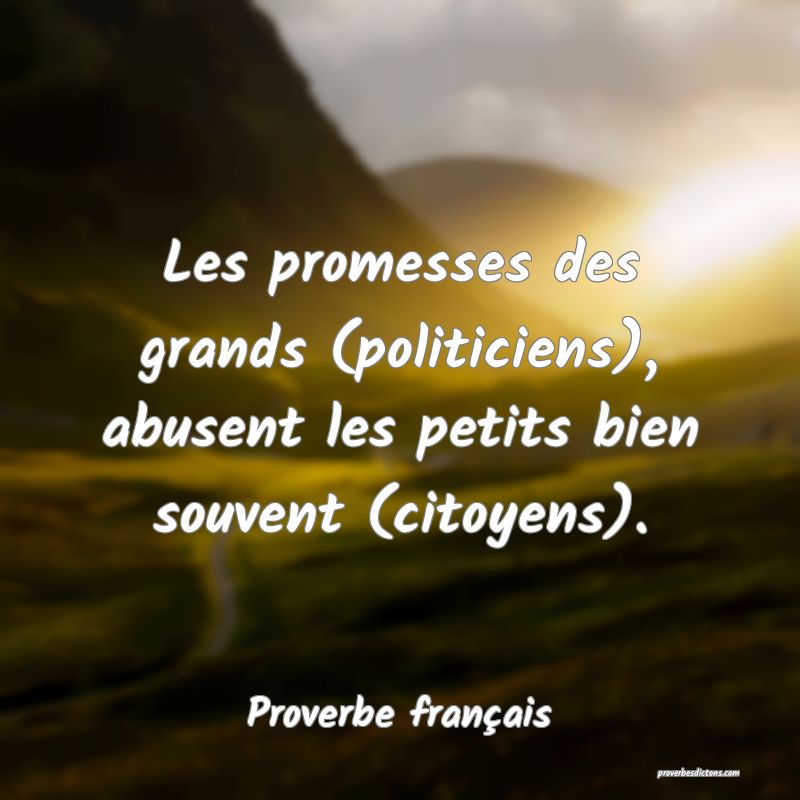Les promesses des grands (politiciens), abusent les petits bien souvent (citoyens).