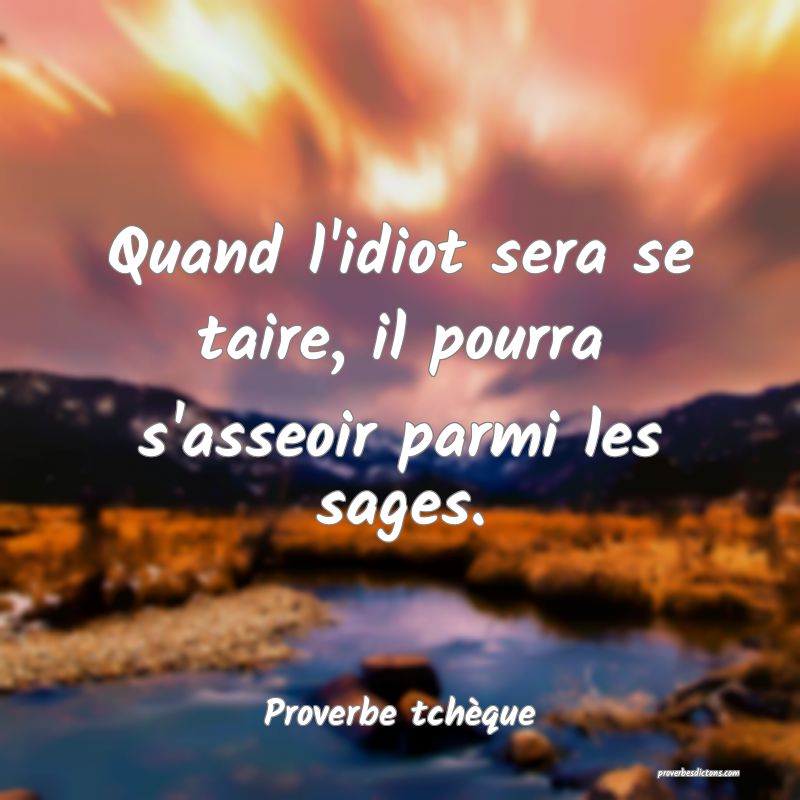 Quand l'idiot sera se taire, il pourra s'asseoir parmi les sages.