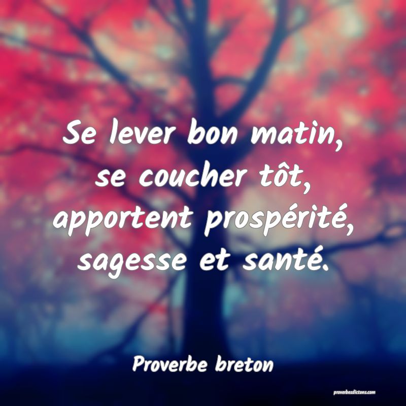Se lever bon matin, se coucher tôt, apportent prospérité, sagesse et santé.