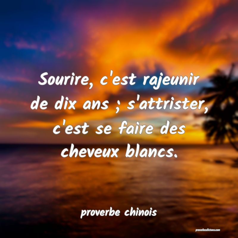  Sourire, c'est rajeunir de dix ans ; s'attrister, c'est se faire des cheveux blancs.