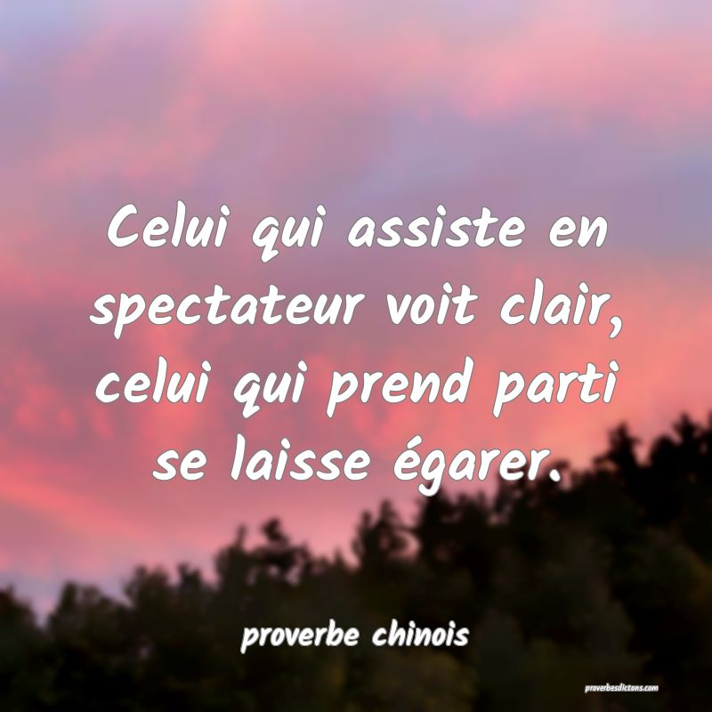  Celui qui assiste en spectateur voit clair, celui qui prend parti se laisse égarer.
