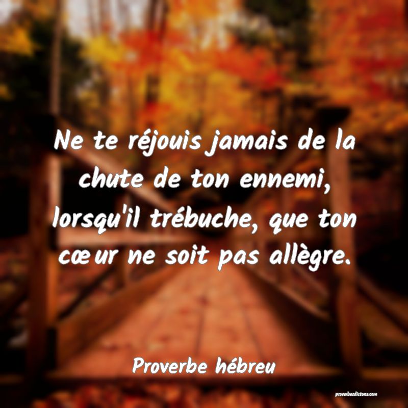 Ne te réjouis jamais de la chute de ton ennemi, lorsqu'il trébuche, que ton cœur ne soit pas allègre.
