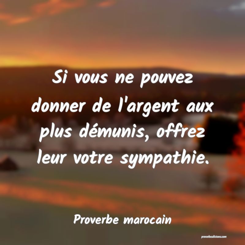Si vous ne pouvez donner de l'argent aux plus démunis, offrez leur votre sympathie.