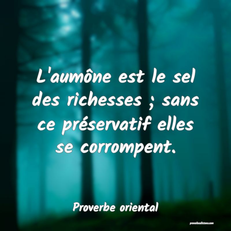 L'aumône est le sel des richesses ; sans ce préservatif elles se corrompent.