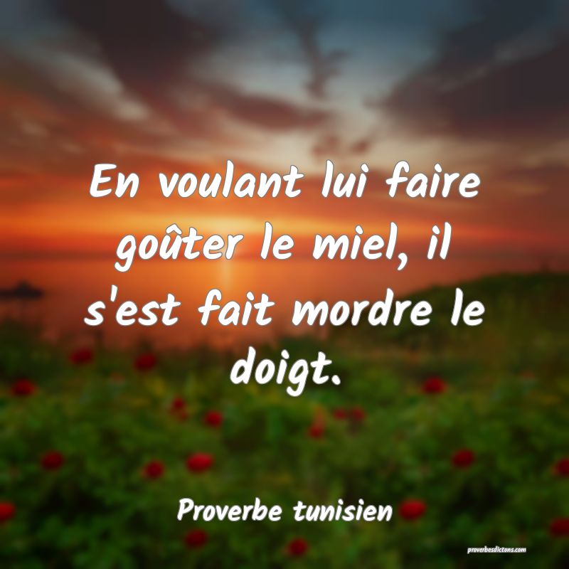En voulant lui faire goûter le miel, il s'est fait mordre le doigt.