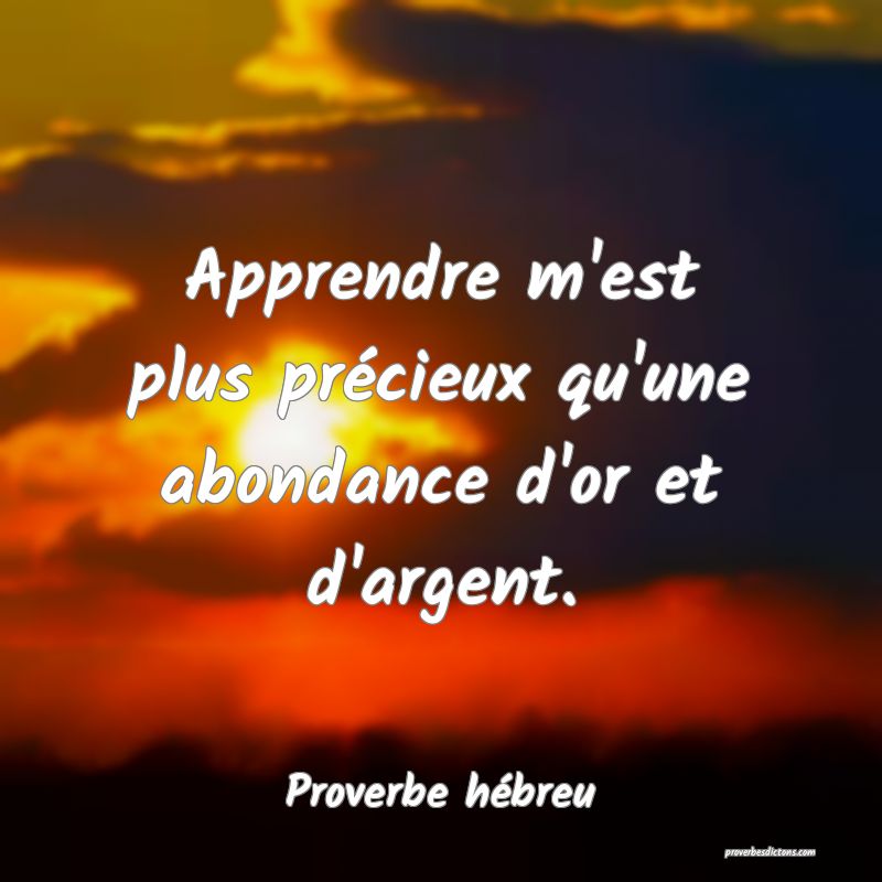 Apprendre m'est plus précieux qu'une abondance d'or et d'argent.