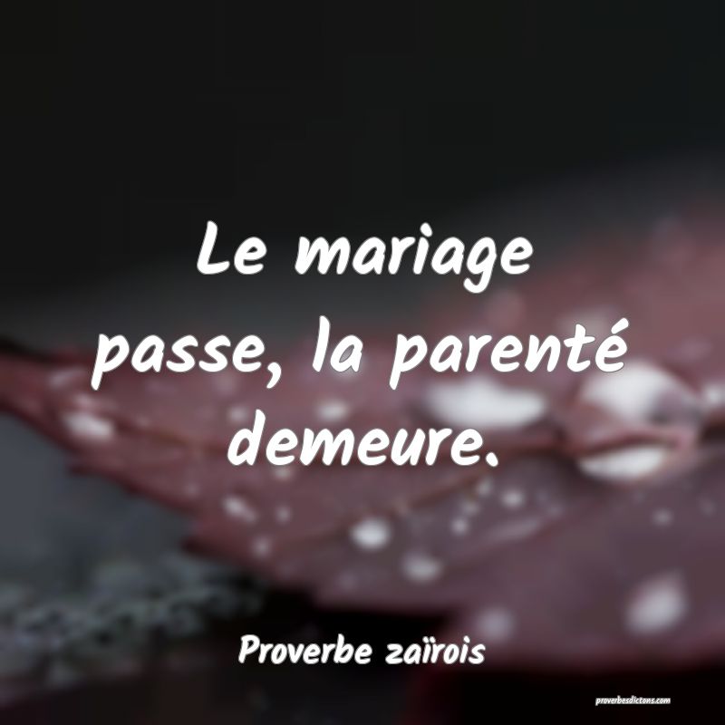 Le mariage passe, la parenté demeure.