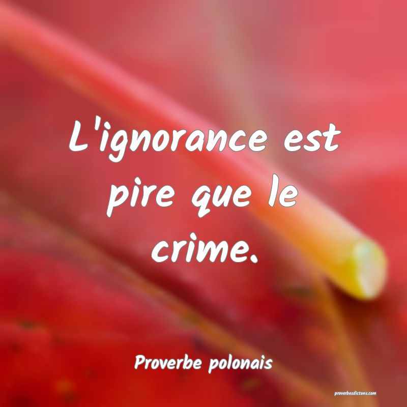 L'ignorance est pire que le crime.