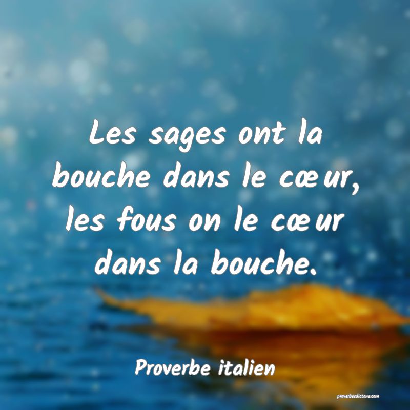 Les sages ont la bouche dans le cœur, les fous on le cœur dans la bouche.