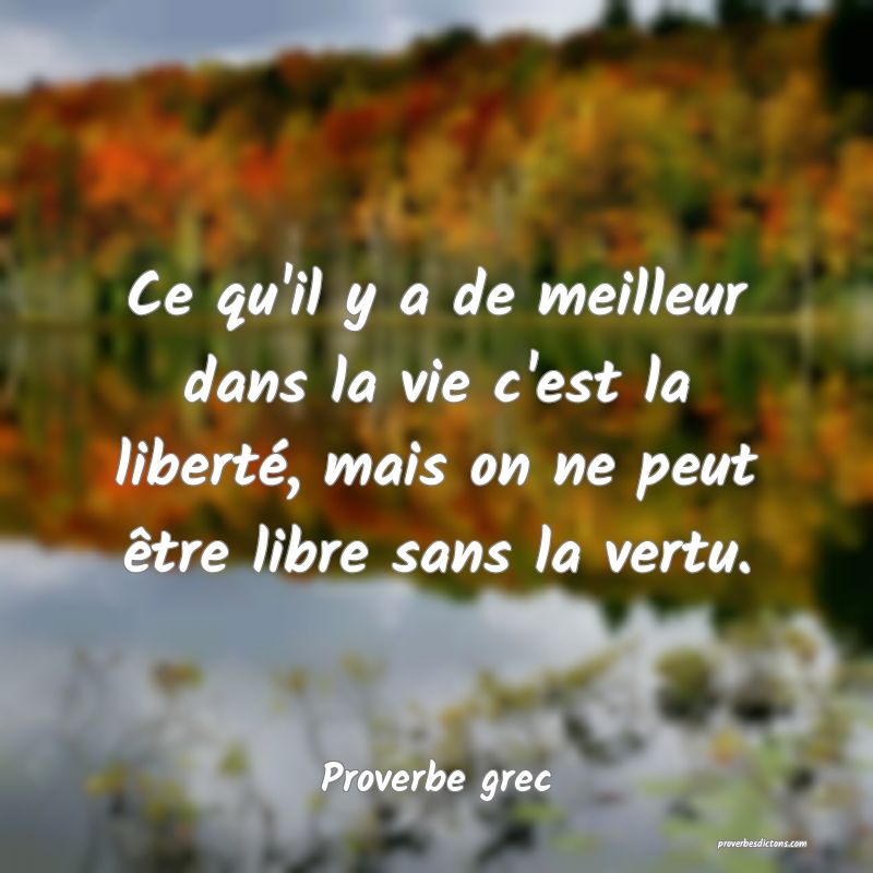 Ce qu'il y a de meilleur dans la vie c'est la liberté, mais on ne peut être libre sans la vertu.