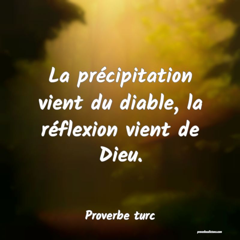 La précipitation vient du diable, la réflexion vient de Dieu.