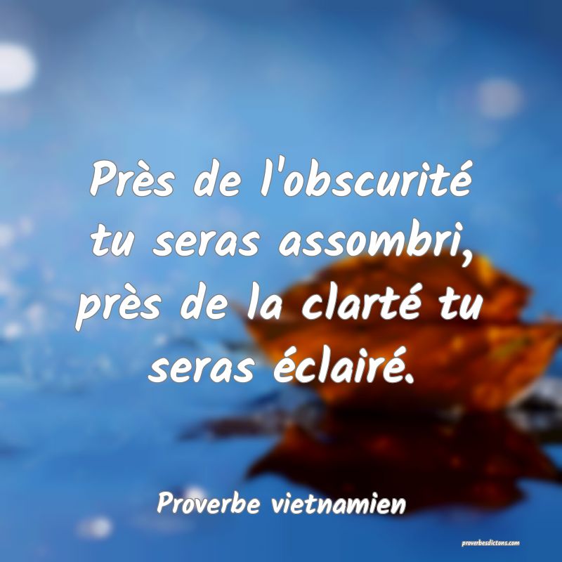 Près de l'obscurité tu seras assombri, près de la clarté tu seras éclairé.