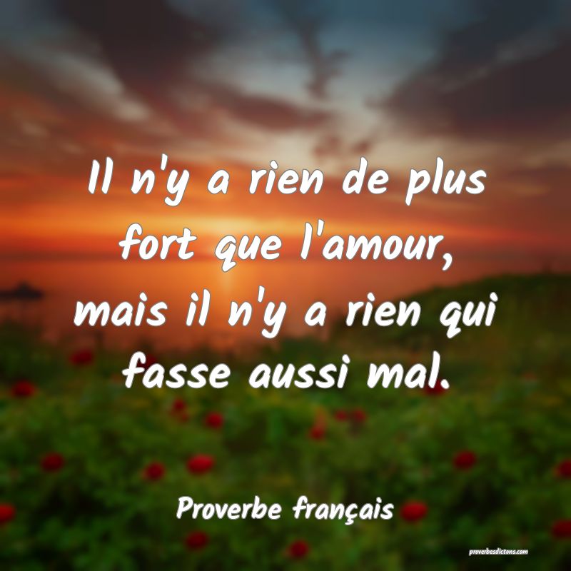 Il n'y a rien de plus fort que l'amour, mais il n'y a rien qui fasse aussi mal.