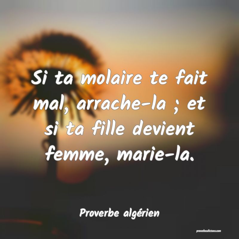 Si ta molaire te fait mal, arrache-la ; et si ta fille devient femme, marie-la.