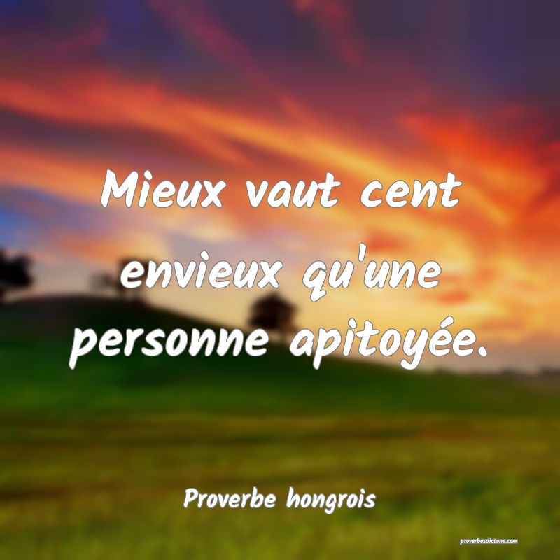 Mieux vaut cent envieux qu'une personne apitoyée.
