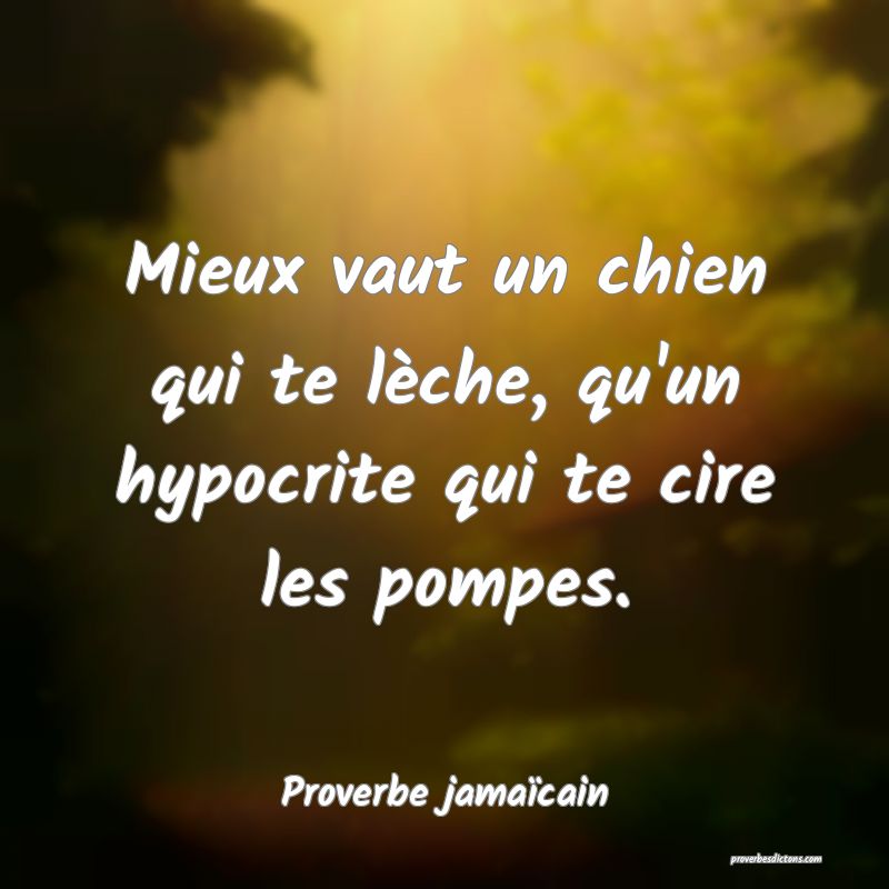 Mieux vaut un chien qui te lèche, qu'un hypocrite qui te cire les pompes.
