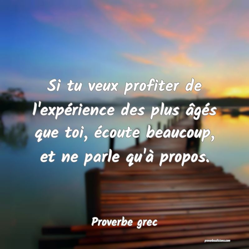 Si tu veux profiter de l'expérience des plus âgés que toi, écoute beaucoup, et ne parle qu'à propos.