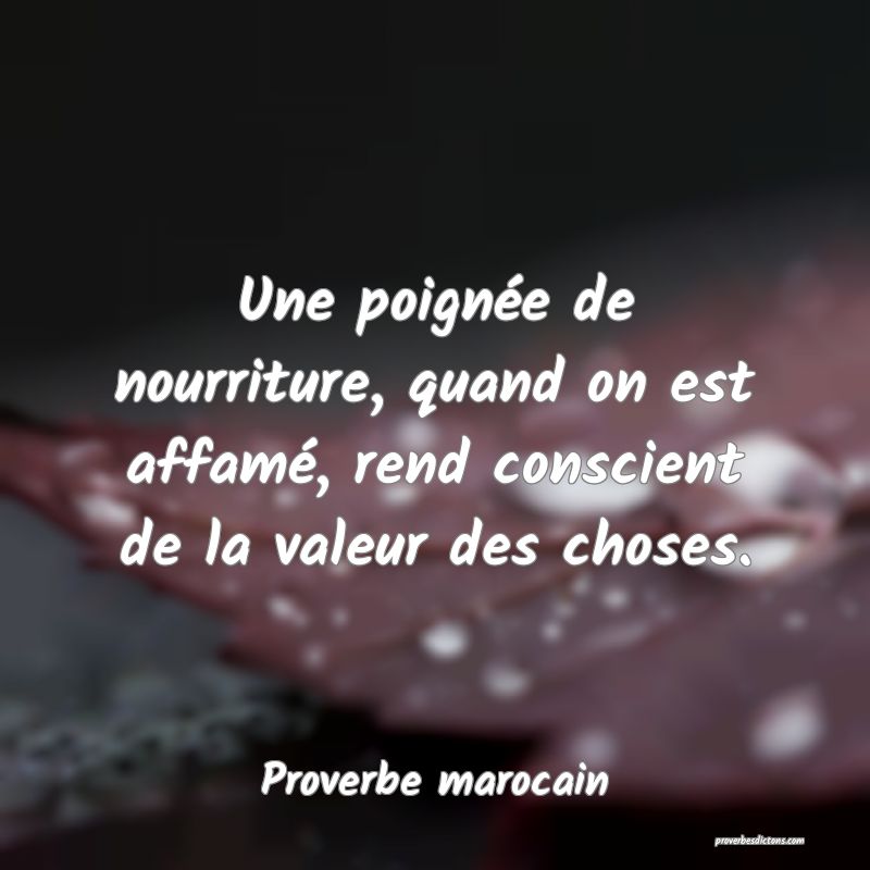 Une poignée de nourriture, quand on est affamé, rend conscient de la valeur des choses.
