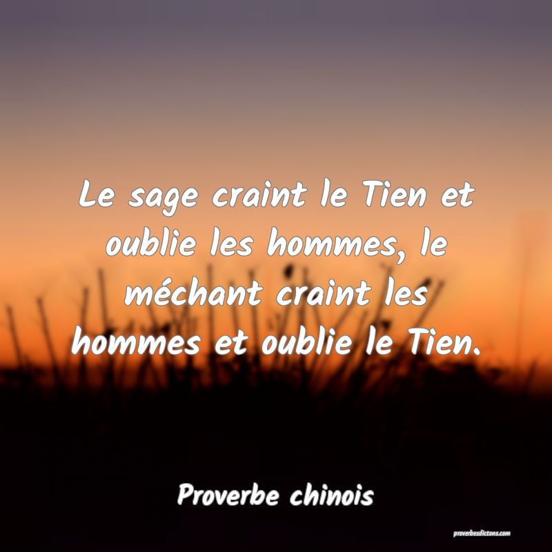 Le sage craint le Tien et oublie les hommes, le méchant craint les hommes et oublie le Tien.