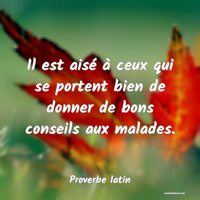 Il est aisé à ceux qui se portent bien de donner de bons conseils aux malades.