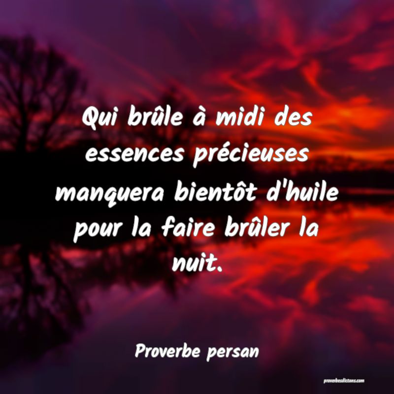 Qui brûle à midi des essences précieuses manquera bientôt d'huile pour la faire brûler la nuit.