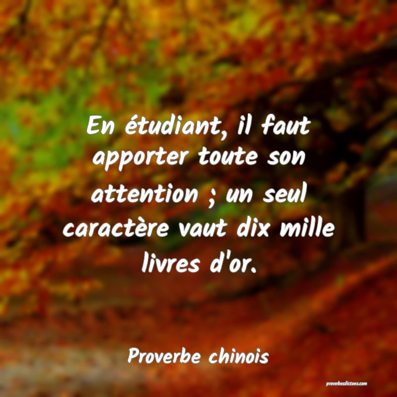 En étudiant, il faut apporter toute son attention ; un seul caractère vaut dix mille livres d'or.