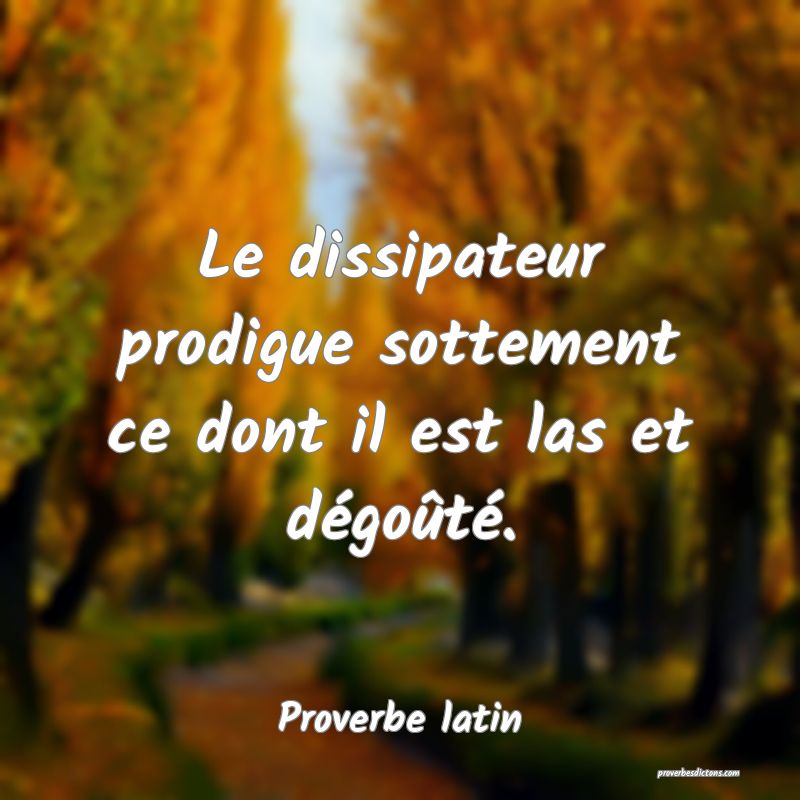 Le dissipateur prodigue sottement ce dont il est las et dégoûté.