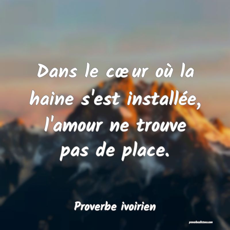 Dans le cœur où la haine s'est installée, l'amour ne trouve pas de place.