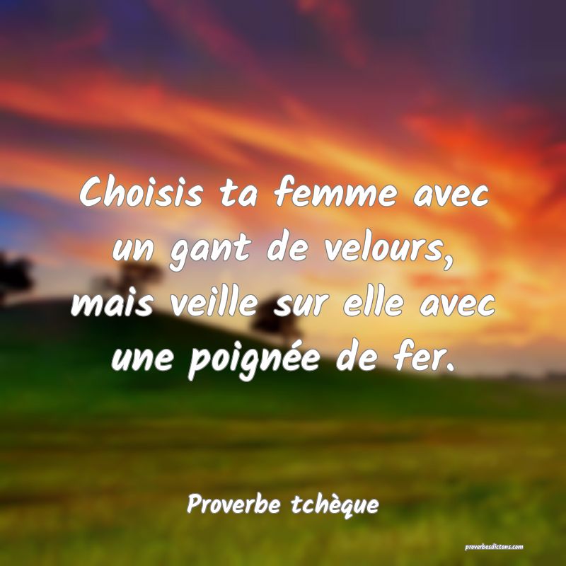 Choisis ta femme avec un gant de velours, mais veille sur elle avec une poignée de fer.