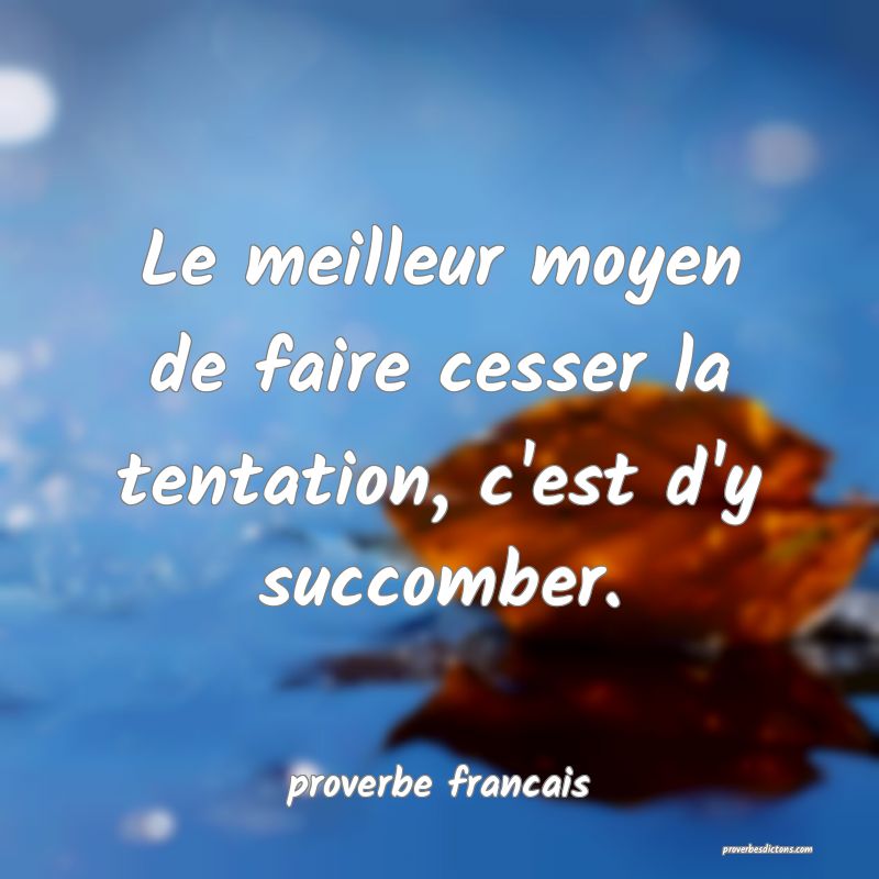  Le meilleur moyen de faire cesser la tentation, c'est d'y succomber.
