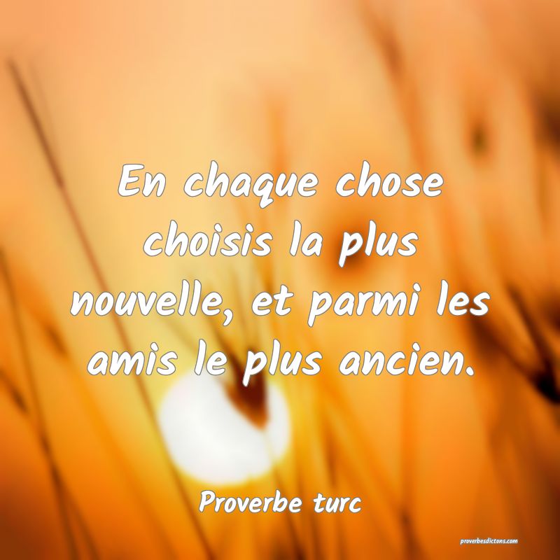 En chaque chose choisis la plus nouvelle, et parmi les amis le plus ancien.