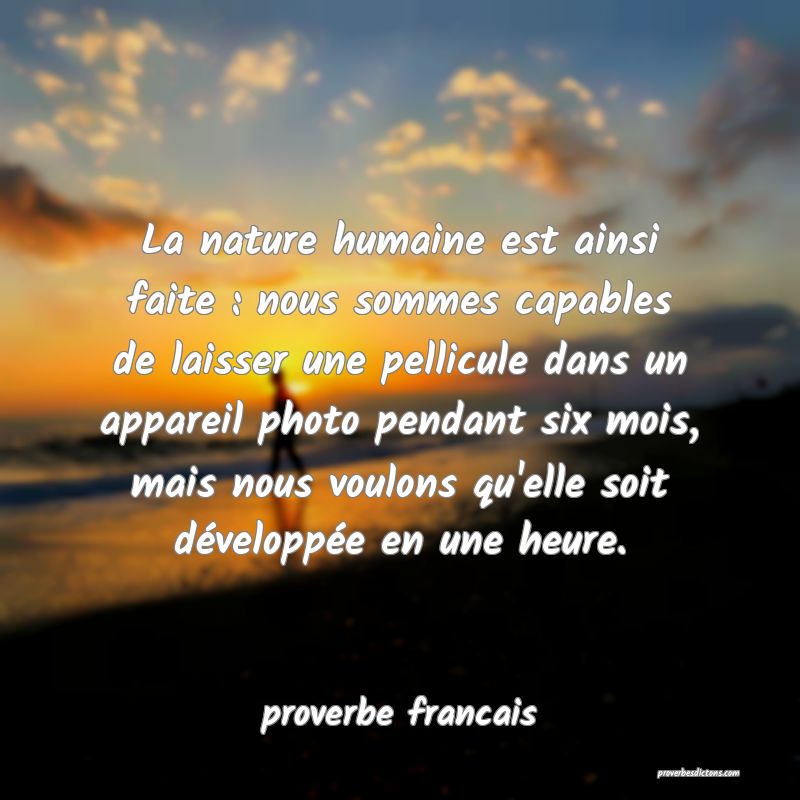  La nature humaine est ainsi faite : nous sommes capables de laisser une pellicule dans un appareil photo pendant six mois, mais nous voulons qu'elle soit développée en une heure.