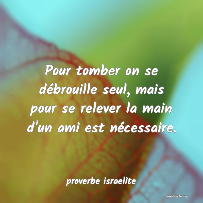  Pour tomber on se débrouille seul, mais pour se relever la main d'un ami est nécessaire.