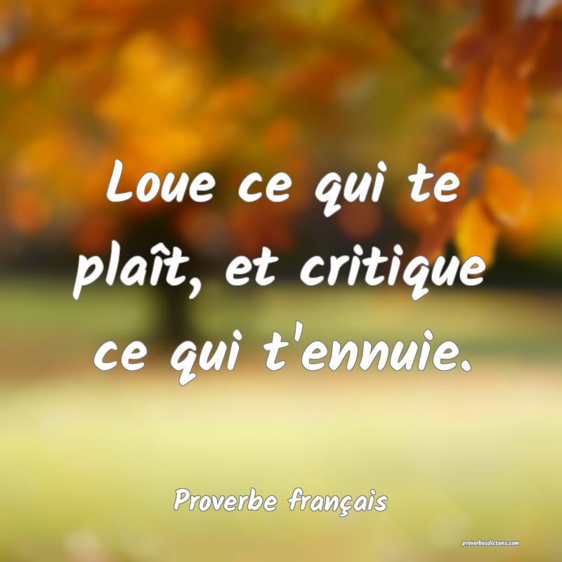Loue ce qui te plaît, et critique ce qui t'ennuie.